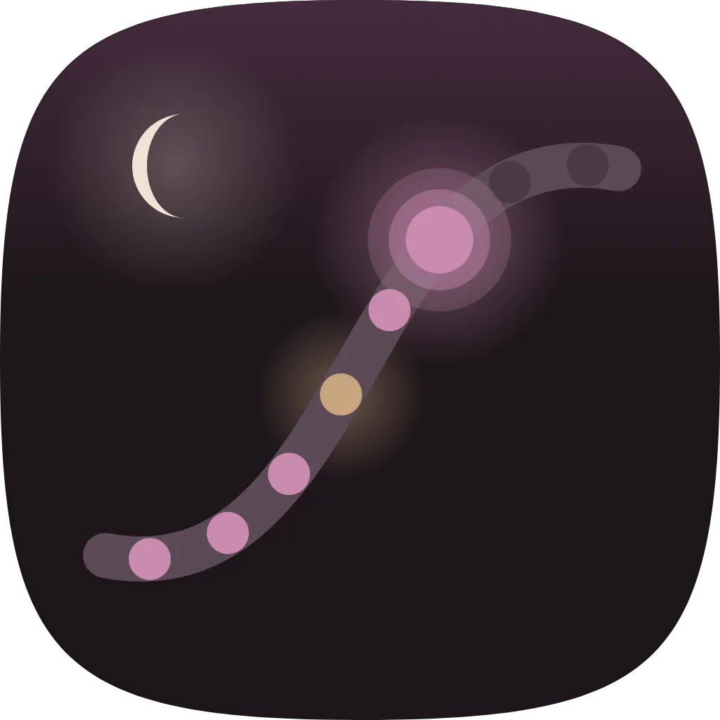 The 75 Kind icon: a lamp-lit trail on plum.